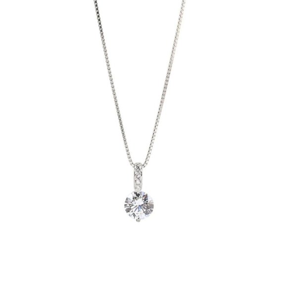 NEW Silver Simple Single Zircon Necklace - Picture 4 of 7